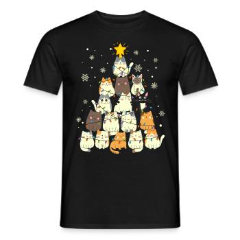 Cute Cats Christmas Tree Funny - Men's T-Shirt - black - Front - AI Model Male 178 light (178cm)