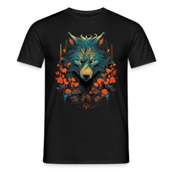 Wolf Wolfskopf Mystisch Blumen Natur Wildnis Kunst - Männer T-Shirt - Schwarz - Vorne - AI Model Male 178 light (178cm)