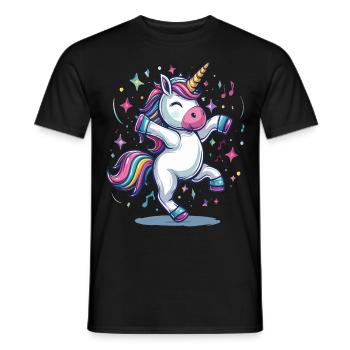 A cartoon unicorn tap dancing - Men's T-Shirt - black - Front - AI Model Male 178 light (178cm)