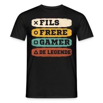 Fils frère gamer de légende cadeau gaming vintage - T-shirt homme - noir - Devant - AI Model Male 178 light (178cm)