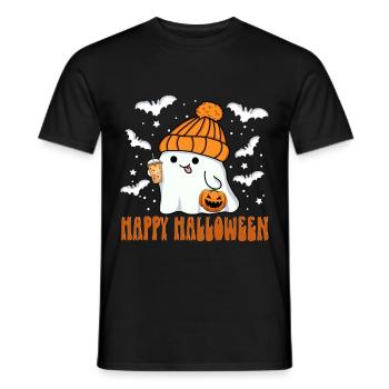 Happy Halloween Ghost Kawaii Jack-o'-lantern Tea - Men's T-Shirt - black - Front - AI Model Male 178 light (178cm)
