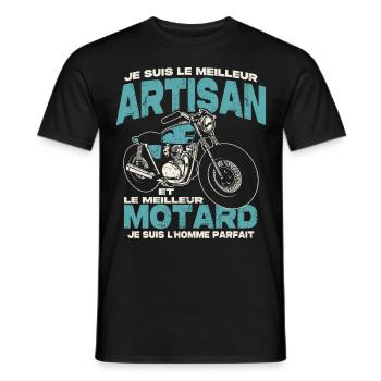 Le meilleur artisan et le meilleur motard - T-shirt homme - noir - Devant - AI Model Male 178 light (178cm)