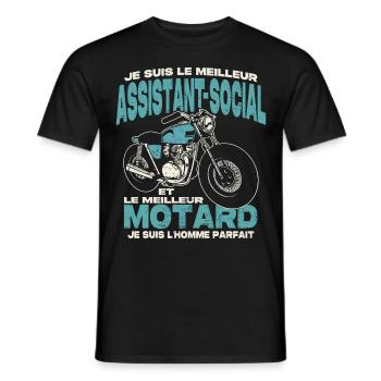 Le meilleur assistant-social et le meilleur motard - T-shirt homme - noir - Devant - AI Model Male 178 light (178cm)