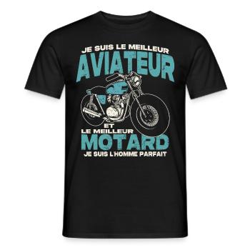 Le meilleur aviateur et le meilleur motard - T-shirt homme - noir - Devant - AI Model Male 178 light (178cm)