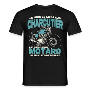 Le meilleur charcutier et le meilleur motard - T-shirt homme - noir - Devant - AI Model Male 178 light (178cm)