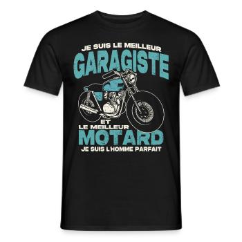 Le meilleur garagiste et le meilleur motard - T-shirt homme - noir - Devant - AI Model Male 178 light (178cm)