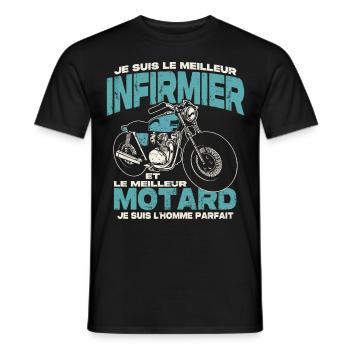 Le meilleur infirmier et le meilleur motard - T-shirt homme - noir - Devant - AI Model Male 178 light (178cm)