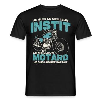Le meilleur instit et le meilleur motard - T-shirt homme - noir - Devant - AI Model Male 178 light (178cm)