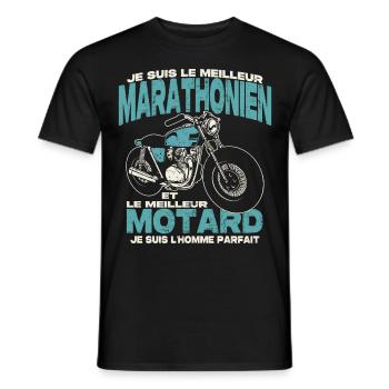Le meilleur marathonien et le meilleur motard - T-shirt homme - noir - Devant - AI Model Male 178 light (178cm)