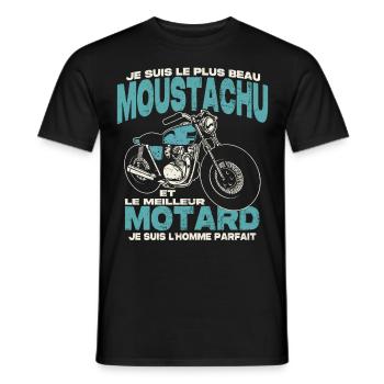 Le plus beau moustachu et le meilleur motard - T-shirt homme - noir - Devant - AI Model Male 178 light (178cm)