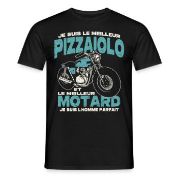 Le meilleur pizzaiolo et le meilleur motard - T-shirt homme - noir - Devant - AI Model Male 178 light (178cm)