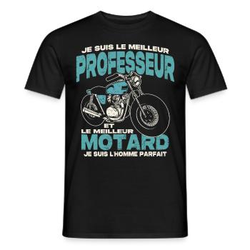 Le meilleur professeur et le meilleur motard - T-shirt homme - noir - Devant - AI Model Male 178 light (178cm)