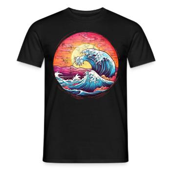 Waves, Sunset, Sea, Sun Holiday Summer - Men's T-Shirt - black - Front - AI Model Male 178 light (178cm)