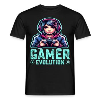 Evolution of a Gamer, Cool Gaming Design - Men's T-Shirt - black - Front - AI Model Male 178 light (178cm)