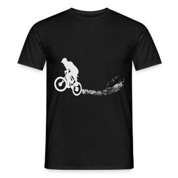Fahrrad mit Radfahrer auf E-Bike und Sohn auf MTB - Männer T-Shirt - Schwarz - Vorne - AI Model Male 178 light (178cm)
