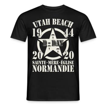 Utah Beach 1944-2020 D-Day Sainte-Mère-Église - Men's T-Shirt - black - Front - AI Model Male 178 light (178cm)