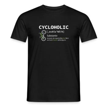 Cycloholic funny bike motif with slogan Gesch - Men's T-Shirt - black - Front - AI Model Male 178 light (178cm)