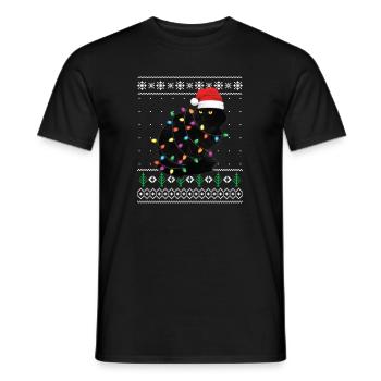 Cadeau de chandail laid de Noël chat noir Père Noël drôle - T-shirt homme - noir - Devant - AI Model Male 178 light (178cm)