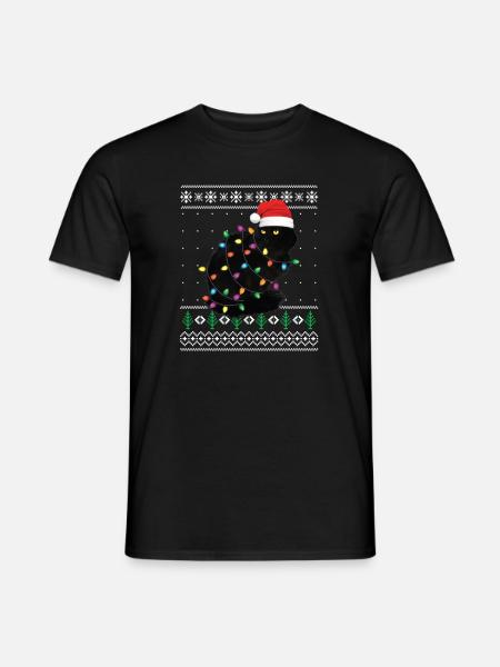 Black Cat Christmas Ugly Sweater Gift Funny Santa - Männer T-Shirt - Schwarz