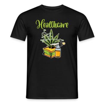 Green Cannabis Shirt For High People "Healthcare" - Men's T-Shirt - black - Front - AI Model Male 178 light (178cm)