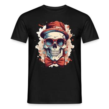 Skull Skull Hat Lunettes de soleil Noeud papillon - T-shirt homme - noir - Devant - AI Model Male 178 light (178cm)