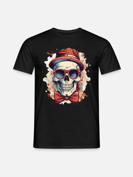 Totenkopf Totenschädel Hut Sonnenbrille Fliege - Männer T-Shirt - Schwarz