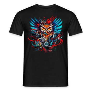 Motor-Eule - Männer T-Shirt - Schwarz - Vorne - AI Model Male 178 light (178cm)
