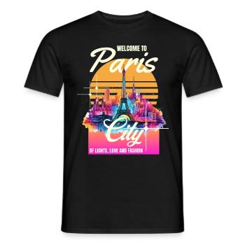 Paris, Tour Eiffel, France, Ville, Horizon, Art - T-shirt homme - noir - Devant - AI Model Male 178 light (178cm)