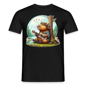 Capybara Guitar Hippie Peace - Men's T-Shirt - black - Front - AI Model Male 178 light (178cm)