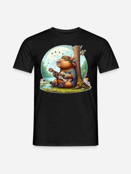 Capybara Guitar Hippie Peace - Men's T-Shirt - black