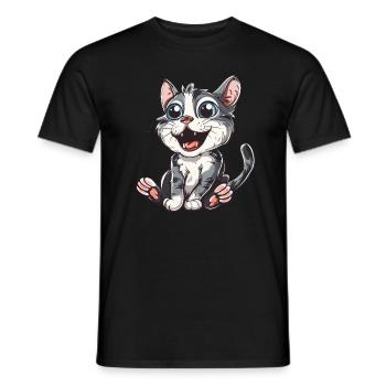 Playful kitten with big eyes - Men's T-Shirt - black - Front - AI Model Male 178 light (178cm)