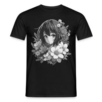 Fille aux fleurs 🌸 - 2 - T-shirt homme - noir - Devant - AI Model Male 178 light (178cm)