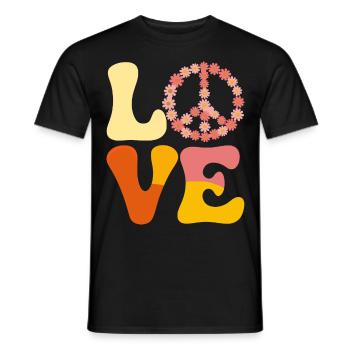 Signe de paix Amour des années 60 des années 70 Costume Groovy Hippie - T-shirt homme - noir - Devant - AI Model Male 178 light (178cm)