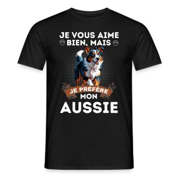 BERGER AUSTRALIEN AUSSIE CHIEN DOUX - T-shirt homme - noir - Devant - AI Model Male 178 light (178cm)