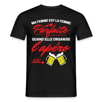 Ma femme est la femme parfaite .. organise l'apéro - T-shirt homme - noir - Devant - AI Model Male 178 light (178cm)