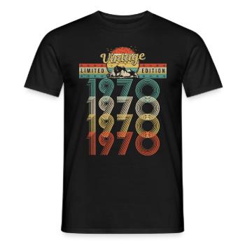 Anniversaire Né 1970 Millésime Année de naissance 1970 - T-shirt homme - noir - Devant - AI Model Male 178 light (178cm)