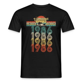 Birthday Born 1986 Vintage Year of birth 1986 - Men's T-Shirt - black - Front - AI Model Male 178 light (178cm)
