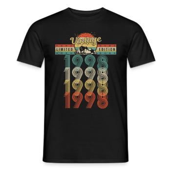 Anniversaire Né 1998 Millésime Année de naissance 1998 - T-shirt homme - noir - Devant - AI Model Male 178 light (178cm)
