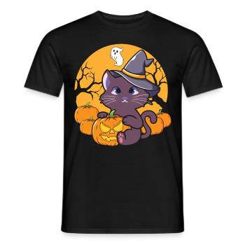Sorcière chat d’Halloween - T-shirt homme - noir - Devant - AI Model Male 178 light (178cm)