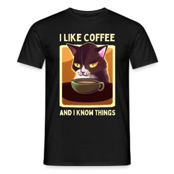 coffee cat funny saying tired cat coffee - Men's T-Shirt - black - Front - AI Model Male 178 light (178cm)