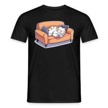 Cat Oversleeping Tired Couch Sofa Funny Cartoon - Men's T-Shirt - black - Front - AI Model Male 178 light (178cm)