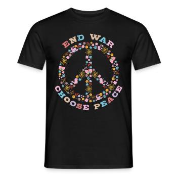 End war, Choose peace - Peace sign with flowers - Men's T-Shirt - black - Front - AI Model Male 178 light (178cm)