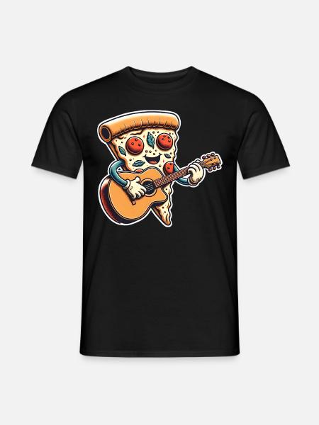 Pizza Gitarre - Männer T-Shirt - Schwarz