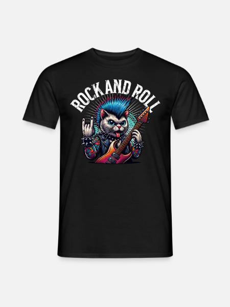 Cat Rock and Roll Guitarist - Men's T-Shirt - black