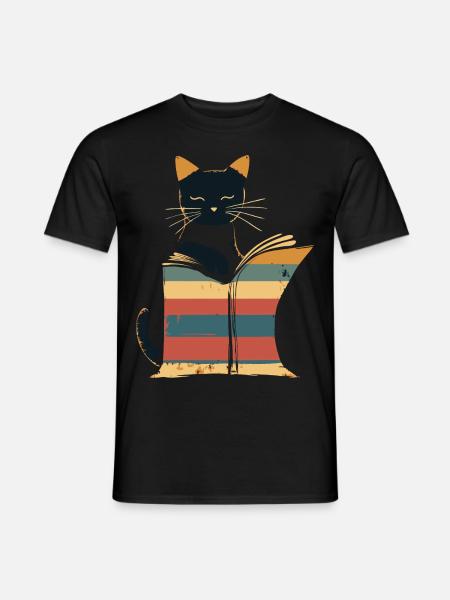 Black cat reading book - Men's T-Shirt - black