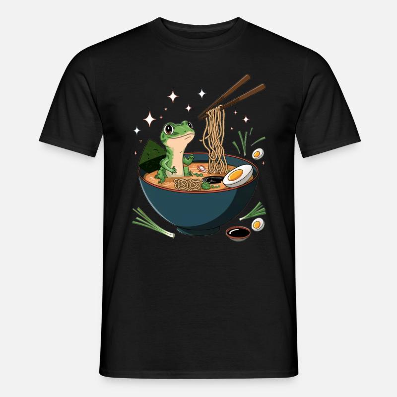 Gecko, Der Ramen-nudeln Isst, Eidechse, - Männer T-Shirt - Schwarz