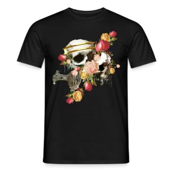 Totenkopf mit Blumen - Männer T-Shirt - Schwarz - Vorne - AI Model Male 178 light (178cm)
