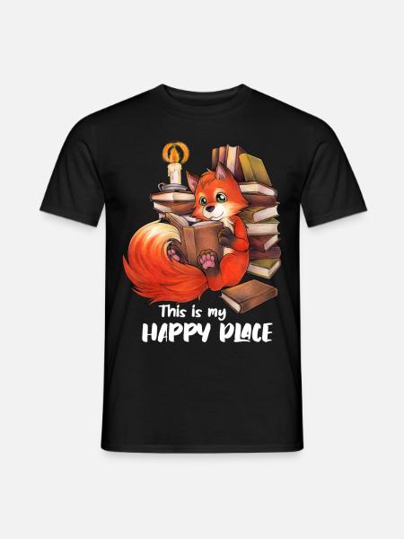This is my happy place - niedlicher lesender Fuchs - Männer T-Shirt - Schwarz