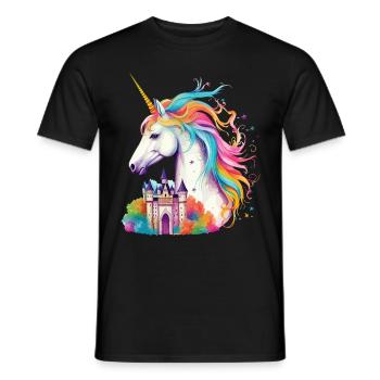 Einhorn Regenbogen Schloss Bunt Magie Fantasie - Männer T-Shirt - Schwarz - Vorne - AI Model Male 178 light (178cm)