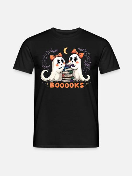Cute Ghosts Reading Books - Halloween Fun - Men's T-Shirt - black
